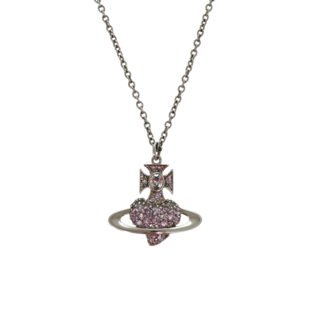 Vivienne Westwood Heart Orb Metal Rhinestone Purple Necklace 1793